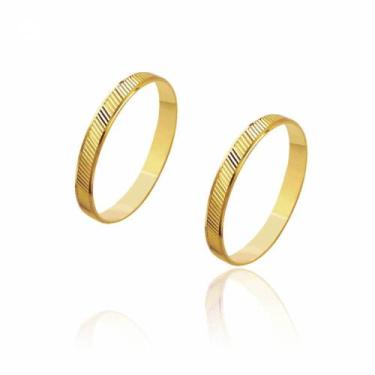 Imagem de Par de Alianças de Casamento Zeus Ouro Linhas Transversais 2,8mm  2,2g