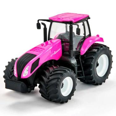 Imagem de Trator de Agricultura Brinquedo Rosa New Holland T8 Realista Carrinho 