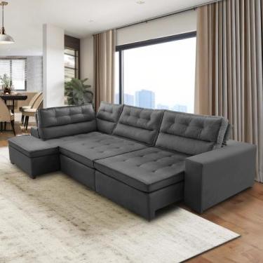 Imagem de Sofá de Canto Retrátil e Reclinável com Molas 3,40x2,00 Marília Suede 