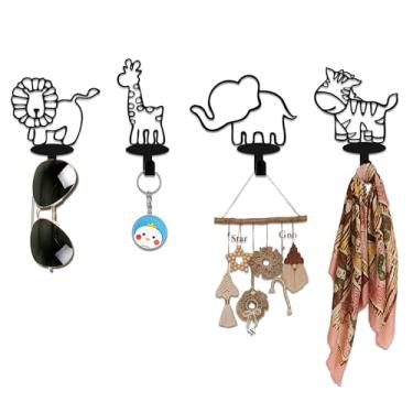 Imagem de Xedatric Ganchos de casaco de animais com tema tropical africano, leão, girafa, zebra, estampa de elefante, decoração de parede de quarto infantil, ganchos de metal duráveis para quarto de crianças