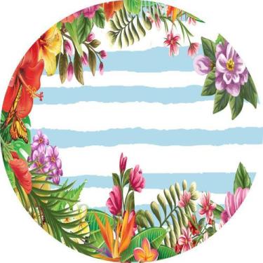 Imagem de Painel De Lona Redondo Tropical Flores Azul Bebe - Fabrika De Festa, 2