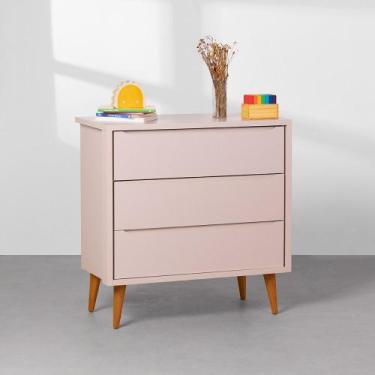 Imagem de Cômoda Theo 3 Gavetas com Pés Retrô Mel - Rosa - Abra Casa
