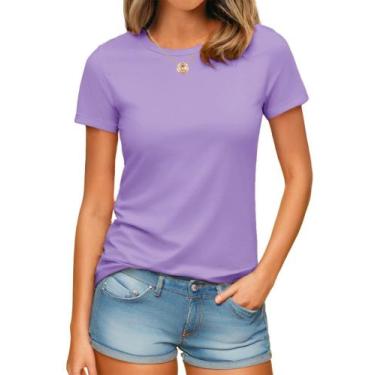Imagem de Camiseta feminina YUCOLEN com proteção solar de verão roxa clara