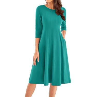Imagem de Vestido casual GRACE KARIN, linha A, manga 3/4, Swing S, verde lago
