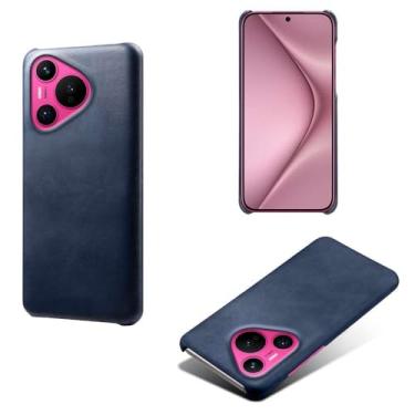 Imagem de Capa para Huawei Pura 70,Proteção contra quedas,Casca de volta de cor sólida simples,Design de couro de imitação de plástico-Blue