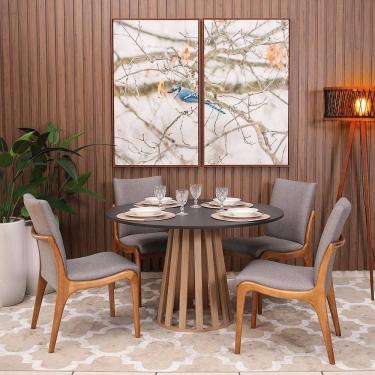 Imagem de Kit Mesa De Jantar Redonda 120cm Gabi Preto/jade Com 4 Cadeiras Garbo Cinza Escuro