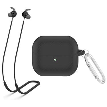 Imagem de HXFRTYU Compatível com capa para Galaxy Buds 3 Pro, capa protetora de silicone à prova de choque com mosquetão, alça antiperda cordão esportivo para Galaxy Buds 3 Pro (preto)