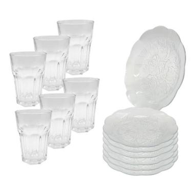 Imagem de Jogo de 6 Peças Pratos Fundo 6 Peças Copo Boston Vidro Jantar Transpar