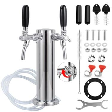 Imagem de FERRODAY Torneira ajustável de haste longa atualizada Torre Kegerator Torneira dupla Torre de cerveja Torneira de cerveja Torneira de cerveja Kegerator Peças pré-montadas Torre de barril de 7,6 cm