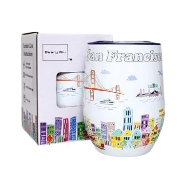 Imagem de Beary Blu City Themed Artwork Série de copos de 355 ml - Projetado nos EUA - Copo isolado a vácuo com tampas - Caneca de viagem de aço inoxidável para vinho e café, água, para bebida quente e fria