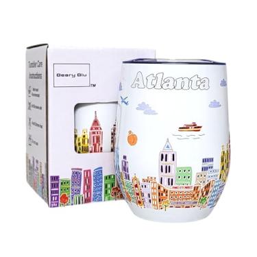 Imagem de Beary Blu City Themed Artwork Série de copos de 355 ml - Projetado nos EUA - Copo isolado a vácuo com tampas - Caneca de viagem de aço inoxidável para vinho e café, água, para bebida quente e fria