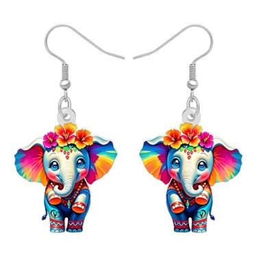 Imagem de DOWAY Brincos de elefante africano florais de acrílico pendurados, joias de anime de desenho animado, brincos de elefante africano, presentes para mulheres amantes da natureza, Medium, Acrílico, Sem