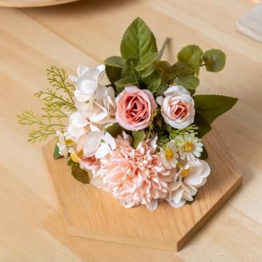 Imagem de Flores artificiais de seda, dente-de-leão para decoração de mesa de casamento, arranjo de Natal, margarida, girassol, acessórios, buquê falso de rosas (rosa)