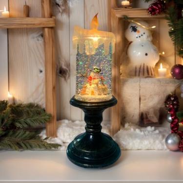 Imagem de TOP COLOR TRADE Velas cintilantes de Natal sem chama, globo de neve de Natal, velas giratórias de água cintilantes com temporizador de 6 horas para decorações de Natal em casa (homens de neve)