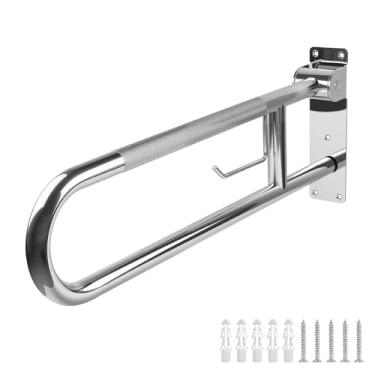 Imagem de Rackickyer Barra de apoio para deficientes, trilhos de segurança de vaso sanitário de aço inoxidável de 75 cm, barras de apoio para banheiro com suporte de papel, corrimãos antiderrapantes para vaso