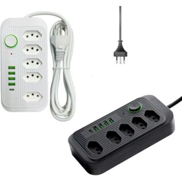 Imagem de Filtro de Linha, Extensão com 5 Tomadas, 4 USB e 1 USB-c, Cabo de 3 Metros, Bivolt - Branco