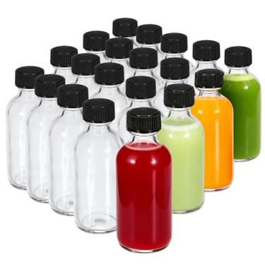 Imagem de Garrafas de vidro redondas Boston pequenas de 59 ml - Mini garrafa de viagem à prova de vazamento de 60 ml para saúde, imunidade, poção, bem-estar, amostra, gengibre, suco, uísque - com etiquetas