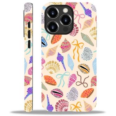 Imagem de ZHEGAILIAN Capa compatível com iPhone 14 Pro, capa rígida híbrida de 2 camadas, para meninas, meninos, mulheres, homens, praia, tropical, vintage, concha