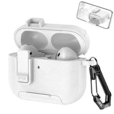Imagem de Ysnzaq Capa texturizada de couro para AirPods Pro 3, suporta carregamento sem fio, trava automática magnética, com suporte de telefone, capa de fone de ouvido com chaveiro para AirPods Pro 3, PW