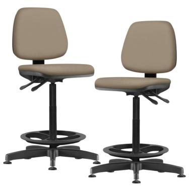 Imagem de Kit 02 Cadeiras Caixa Alta Giratória Estofada Work F02 Sintético Bege Escuro - Lyam Decor