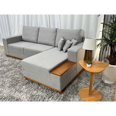 Imagem de Sofá 3 Lugares 2,50 m Linho Cinza Chaise Aline Plus