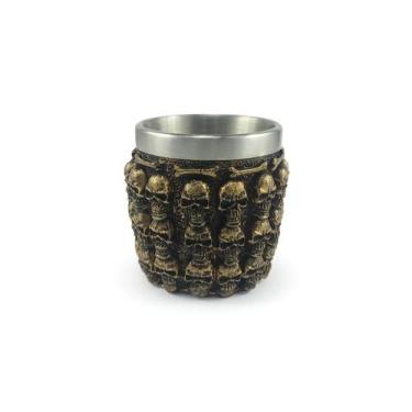 Imagem de Copo Dose Shot Em Aço Inox Resina Modelo Mil Caveiras Colecionável Dec