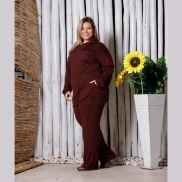 Imagem de Conjunto Lanzinha Pantalona Calça Reta e Blusa Com Capuz Plus Size - R