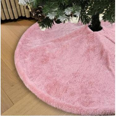 Imagem de Saia de árvore AOGU 122 cm rosa de pele sintética de pelúcia de Natal