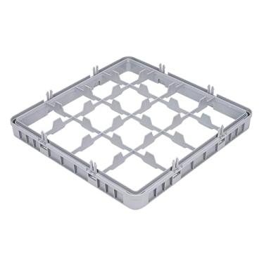 Imagem de Restaurantware Clean Tek Extensor profissional de rack de vidro meia gota, 1 unidade, 16 compartimentos, suporte de polipropileno resistente, extensor de lava-louças cinza para restaurantes