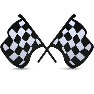 Imagem de Bucherry Placa de bandeira de corrida de 10 m, recorte de papelão, tamanho real, tema de corrida, decoração de festa, pano de fundo, adereços para fotos de pé para tema de carro de corrida