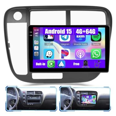 Imagem de Inefala [4G + 64G] Estéreo automotivo Android 15 para Honda Civic 1996-2001 com carplay sem fio/Android Auto, tela sensível ao toque HD de 23 cm com GPS, Bluetooth, WiFi, FM/RDS Radio EQ, SWC, câmera