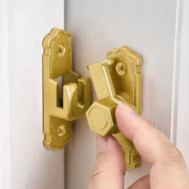 Imagem de INIRET 2 pacotes de travas de porta de celeiro douradas, liga de alumínio 90/180 graus, trava de porta de ângulo reto, ferragens para fechaduras de portão, trava de segurança de porta para armários