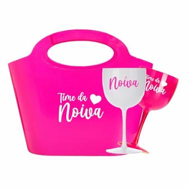 Imagem de Kit 12 Taças Gin Vodka 580ml Acrílica - Personalizadas Chá de lingerie despedida de solteira madrinhas Bride Noiva - Aloha (Bolsa Rosa/Taças Rosa - NOIVA)