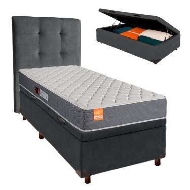 Imagem de Cama Box Bau + Colchão Solteiro D23 Pro Inducol + Cabeceira Estofada