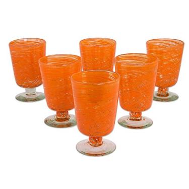 Imagem de NOVICA Centrífuga de mão laranja de 295 ml (conjunto de 6) copos de sobremesa soprados