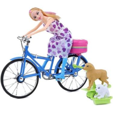 Imagem de Boneca Ciclista E Pet Gato Cachorro Bicicleta Anda Sozinha Com Luz E S