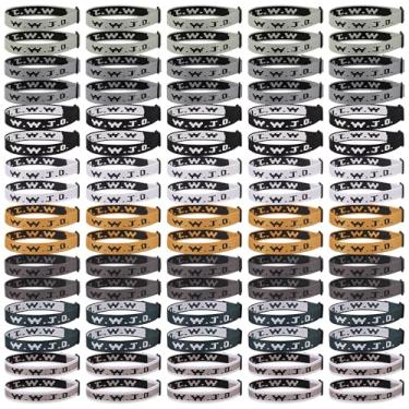 Imagem de Meajjew 80 peças de pulseiras cristãs WWJD para mulheres e homens, presentes cristãos pulseiras ajustáveis WWJD a granel - What Would Jesus Do Wristbands, Fibra de poliéster, Sem Pedra Preciosa