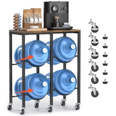 Imagem de VINAEMO Suporte para jarro de água de 5 galões, suporte para jarro de água com prateleira estendida de madeira, 4 compartimentos, suporte de garrafa de água de 14 litros, suporte de armazenamento com