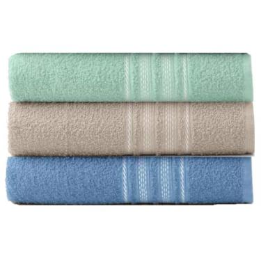 Imagem de Kit 3 Toalhas de Banho Teka Escala, 100% Algodão, 280 g/m² (Verde/Cacau/Azul)