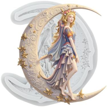Imagem de MYPRACS Molde de silicone de fondant de anjo de fada de flor da lua para decoração de bolo de açúcar topo de cupcake pasta de goma de chocolate argila de polímero