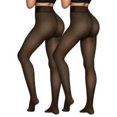 Imagem de Meias femininas forradas de lã X-CHENG, cintura alta térmica, inverno