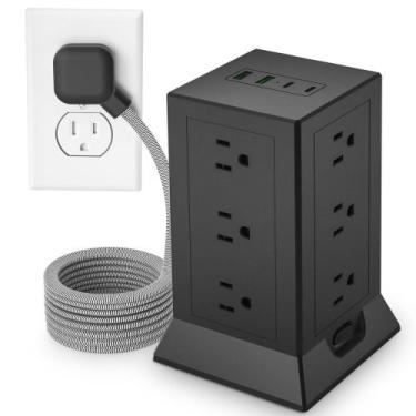 Imagem de Power Strip Tower Hozzx 12 tomadas AC 4 portas USB pretas