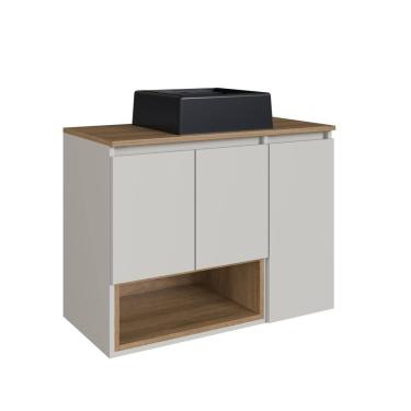 Imagem de Gabinete de Banheiro Suspenso 80cm com Cuba 3 Portas Marrom/Arenas Cecília BL9220 - Faema Móveis