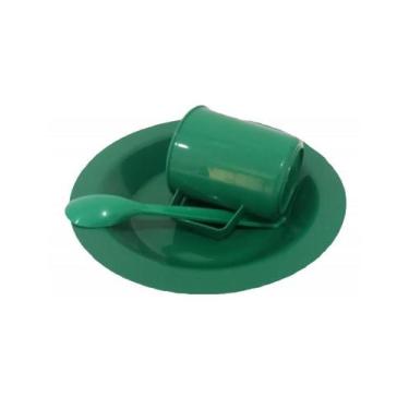 Imagem de Kit Merenda Escolar Verde Prato Colher Caneca Plástica 300 ML - 100 Pç