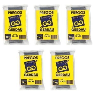 Imagem de Kit com 5 Pacotes de Prego POL com Cabeça 19x39 Gerdau