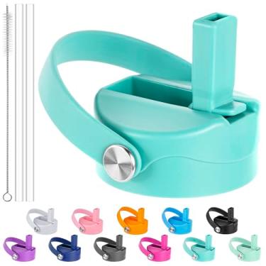 Imagem de Diumepo Tampa de canudo para Hydro Flask 12 16 18 20 32 garrafa de água de boca larga de 1,134 g, tampa superior de canudo de substituição com canudos e escova, livre de BPA (azul-petróleo)