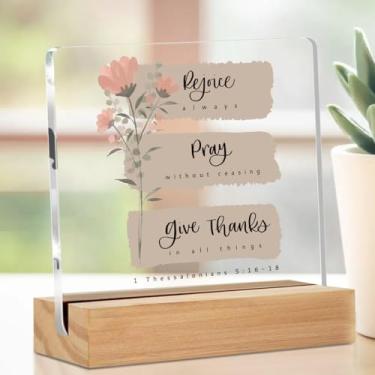 Imagem de Placa de acrílico cristã floral com suporte de madeira, presentes cristãos para mulheres, decorações de mesa motivacionais, presentes inspiradores para mulheres, homens, amigos, colegas de trabalho