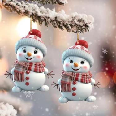 Imagem de 2 peças de enfeites de árvore de Natal de boneco de neve, enfeites decorativos de inverno para pendurar no espelho do carro, acessórios interiores de carro (estilo 4, 7,6 x 6 cm)