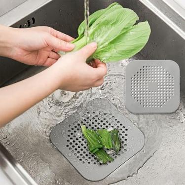 Imagem de Filtro de ralo de pia, filtro de malha antientupimento para pia de cozinha, protetor de detritos de alimentos, fácil de instalar, evita entupimentos e bloqueios de cabelo, cinza
