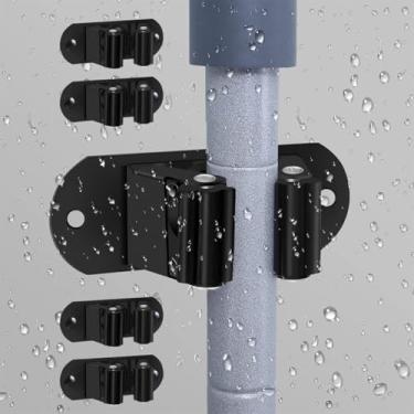 Imagem de Suporte para esfregão e vassoura, suporte de parede, de aço inoxidável, resistente, organizador de vassouras, lavanderia, casa, jardim, garagem, armazenamento e organização (Preto)